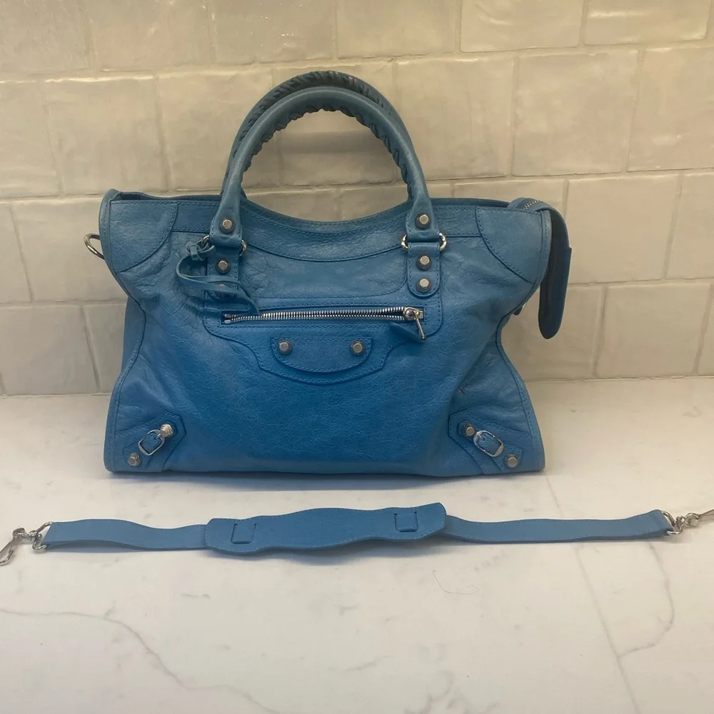 Balenciaga Agneau Classic Hardware City Bag in Aquamarine - Picture 9 of 12